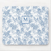 Blauwe Franse Toile de Jouy Monogramnaam Muismat (Voorkant)
