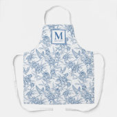 Blauwe Franse Toile de Jouy Monogramnaam Schort (Voorkant)
