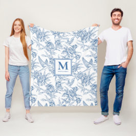 Blauwe Franse Toile de Jouy Naam Fleece Deken