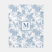 Blauwe Franse Toile de Jouy Naam Fleece Deken (Voorkant)