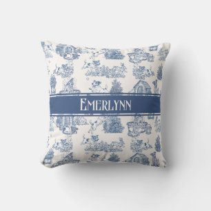 Blauwe Franse Toile Hond Monogram Accent Kussen