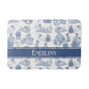 Blauwe Franse Toile Hond Monogram Decoratie Badmat