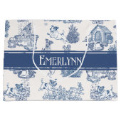 Blauwe Franse Toile Honden Monogram Groot Cadeauzakje (Voorkant)