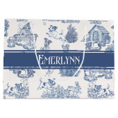 Blauwe Franse Toile Honden Monogram Groot Cadeauzakje (Achterkant)