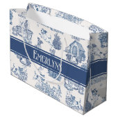 Blauwe Franse Toile Honden Monogram Groot Cadeauzakje (Achterkant Gekanteld)