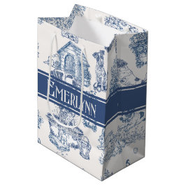 Blauwe Franse Toile Honden Monogram Medium Cadeauzakje