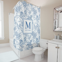 Blauwe Franse Toile Monogram Douchegordijn