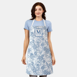 Blauwe Franse Toile Monogram Naam Schort