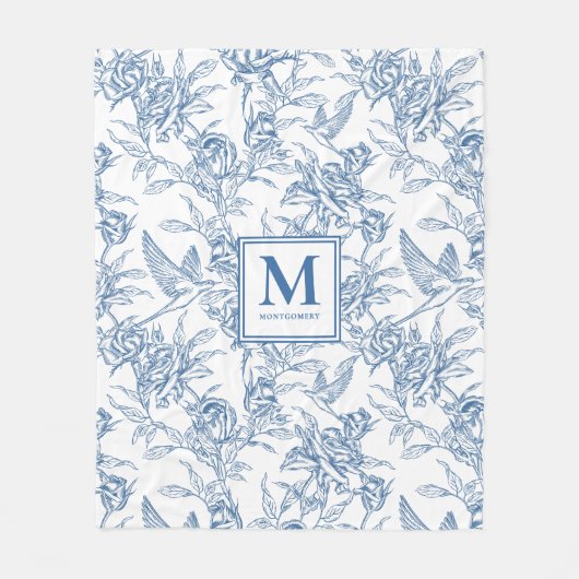 Blauwe Franse Toile Naam Fleece Deken (Voorkant)