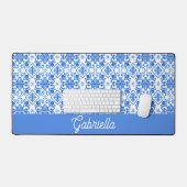 Blauwe Franse Toile-patroonnaam Bureaumat (Keyboard & Muis)