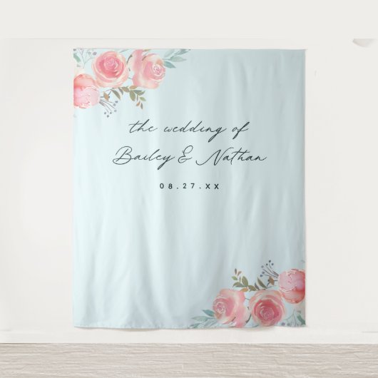 Blauwe Franse Tuin Trouwfotografie Achtergrond Wandkleed (Voorkant)