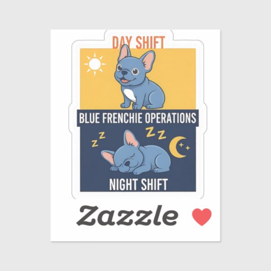 Blauwe Frenchie Dag- en Nachtdienst Grappig Ontwer Sticker (Vel)