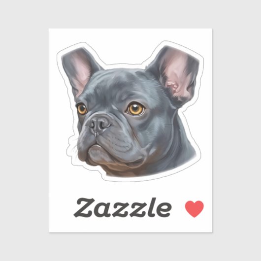 Blauwe Frenchie Portret Schilderachtige Sticker (Vel)