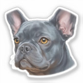 Blauwe Frenchie Portret Schilderachtige Sticker (Voorkant)