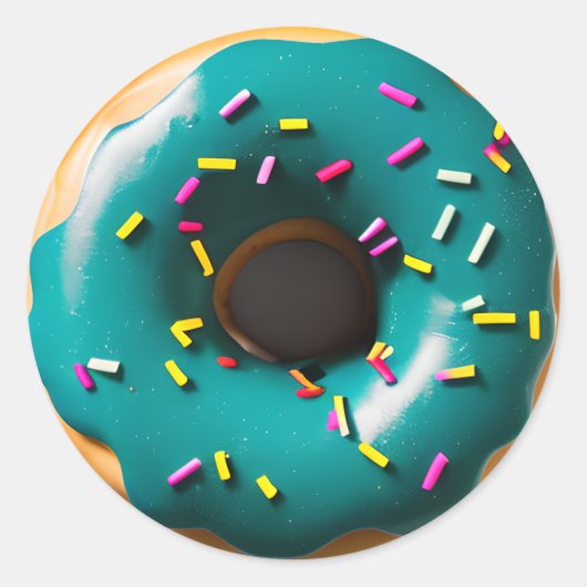 Blauwe Frosted Donut met Sprinkles Ronde Sticker (Voorkant)