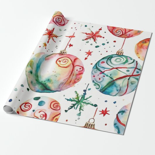 Blauwe Frosted kerstballen Cadeaupapier (Uitgerold)