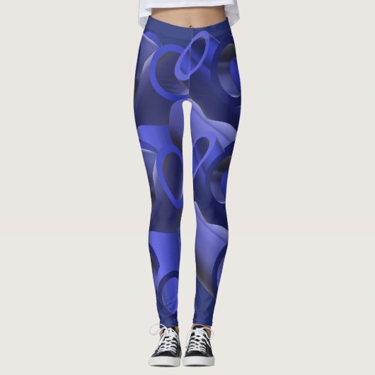 Blauwe futuristische pijp patroon kunst leggings (Voorkant)