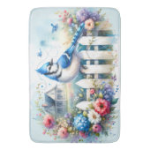 Blauwe Gaai Cottage Tuin Schutting Scene Badmat (Voorkant Verticaal)