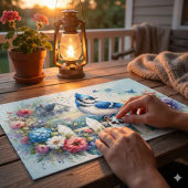 Blauwe Gaai Cottage Tuin Schutting Scene Legpuzzel