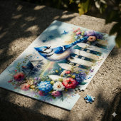 Blauwe Gaai Cottage Tuin Schutting Scene Legpuzzel
