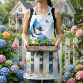 Blauwe Gaai Cottage Tuin Schutting Scene Schort