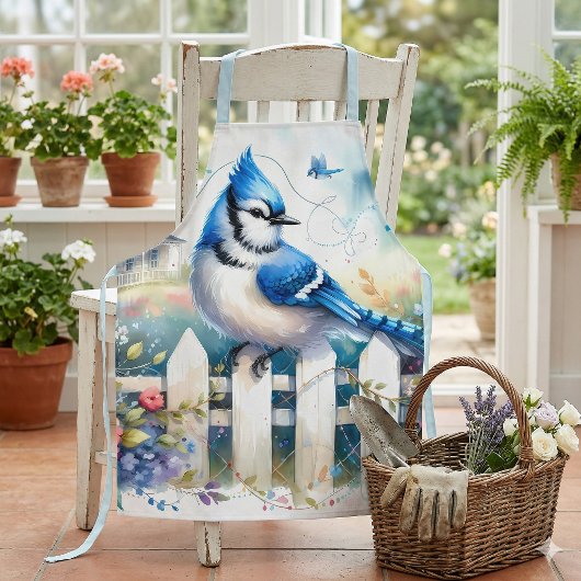 Blauwe Gaai Cottage Tuin Schutting Scene Schort