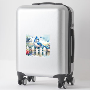 Blauwe Gaai Cottage Tuin Schutting Scene Sticker