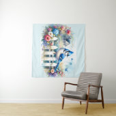 Blauwe Gaai Cottage Tuin Schutting Scene Wandkleed (In Situ (horizontaal))