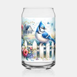 Blauwe Gaai Cottage Tuinhek Scene Blikvorm Glas