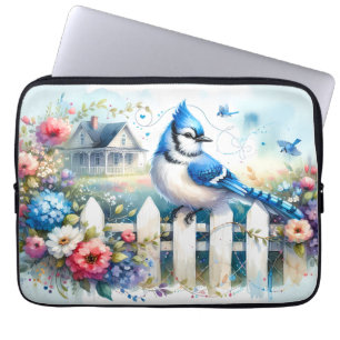 Blauwe Gaai Cottage Tuinhek Scene Laptop Sleeve