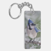 Blauwe gaai, Cyanocitta cristata Sleutelhanger (Voorkant Links)