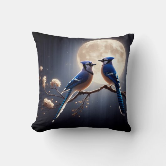 Blauwe Gaai Fluistering – Rustgevende Bosvogelkuns Kussen (Voorkant)