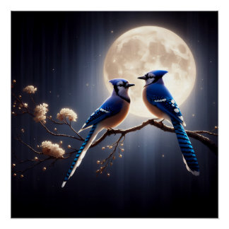 Blauwe Gaai Fluistering – Rustgevende Bosvogelkuns Perfect Poster