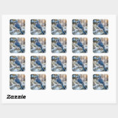 Blauwe Gaai Geperst Op een Besneeuwde Grove Vierkante Sticker (Vel)
