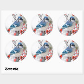 Blauwe Gaai in Gewone Winterbes Ronde Sticker (Vel)