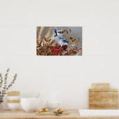 Blauwe Gaai in Nandina Hemelse Bamboe Poster (Keuken)