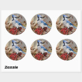 Blauwe Gaai in Nandina Hemelse Bamboe Ronde Sticker (Vel)