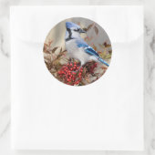 Blauwe Gaai in Nandina Hemelse Bamboe Ronde Sticker (Tas)