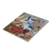 Blauwe Gaai in Nandina Hemelse Bamboe Tegeltje (Zijkant)