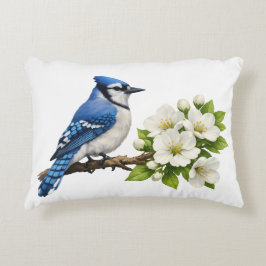 Blauwe Gaai met Witte Bloesems Accent Kussen