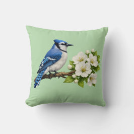 Blauwe Gaai met Witte Bloesems Kussen