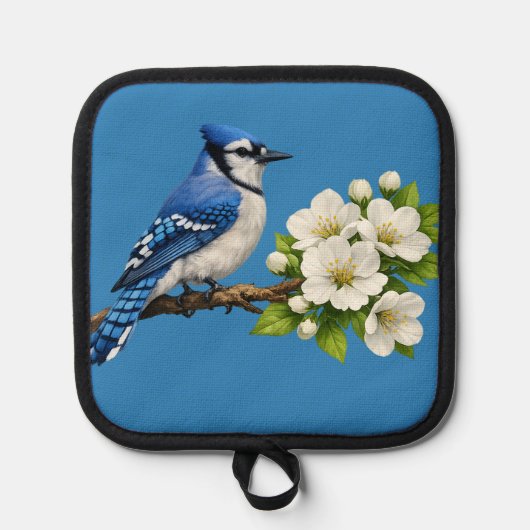 Blauwe Gaai met Witte Bloesems Pannenlap (Voorkant)