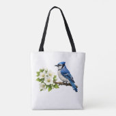 Blauwe Gaai met Witte Bloesems Tote Bag (Achterkant)