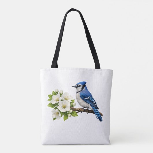 Blauwe Gaai met Witte Bloesems Tote Bag (Achterkant)