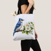 Blauwe Gaai met Witte Bloesems Tote Bag (Dichtbij)
