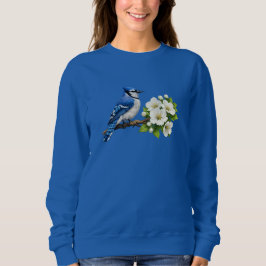 Blauwe Gaai met Witte Bloesems Trui