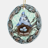 Blauwe Gaai Nest Keramisch Ornament (Links)