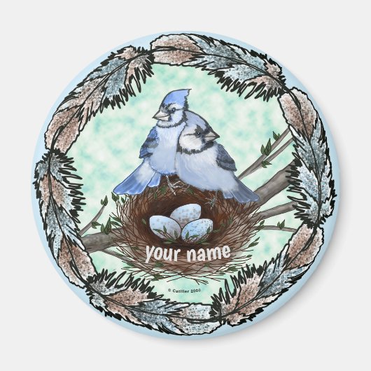 Blauwe Gaai Nest Magneet (Voorkant)