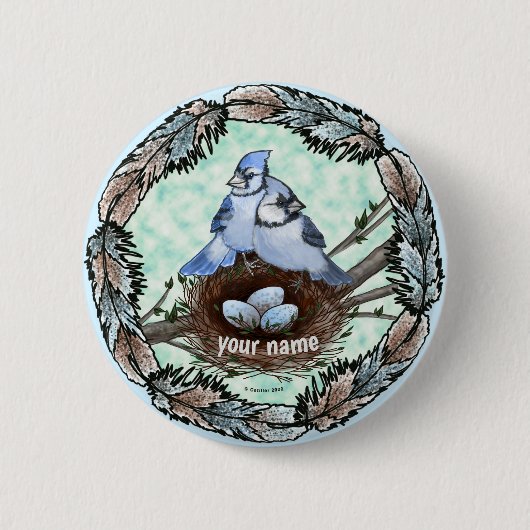 Blauwe Gaai Nest Ronde Button 5,7 Cm (Voorkant)