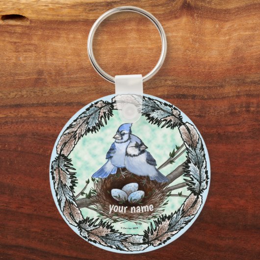 Blauwe Gaai Nest Sleutelhanger (Voorkant)